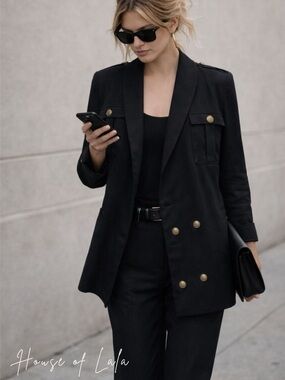 The Kooples Black Military Blazer Lightweight Drapey Rock Chic Jacket